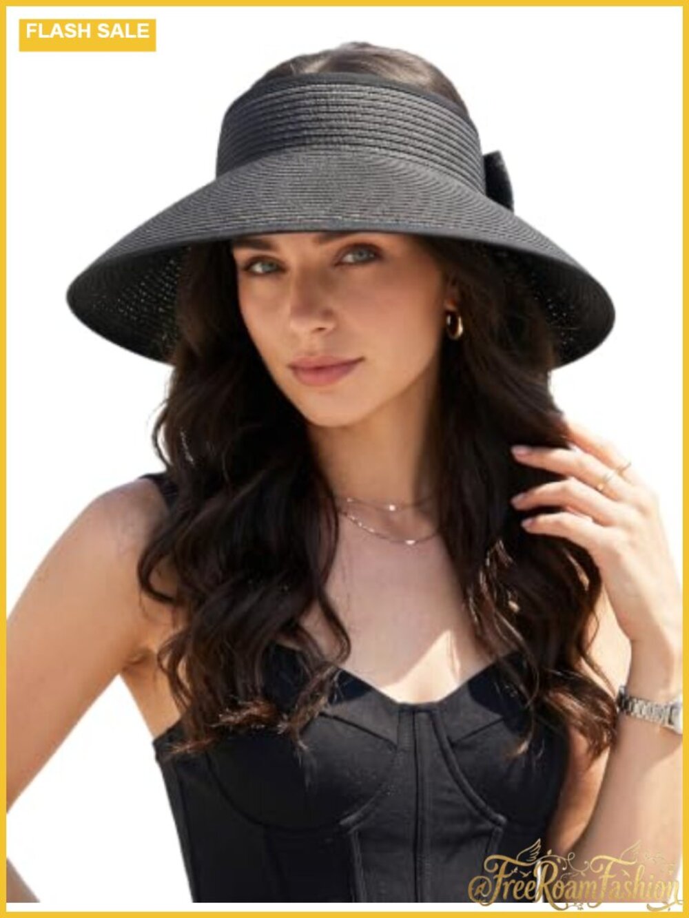 Women Straw Sun Visor Wide Brim Open Top Ponytail Packable Beach Travel Hat